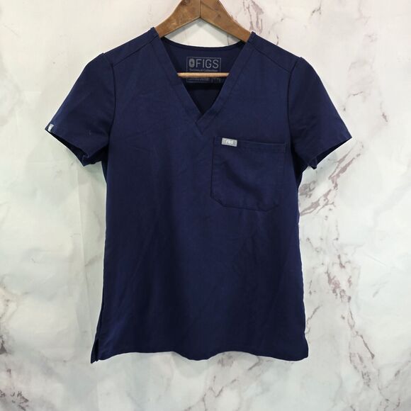 Figs Tops - FIGS Top Womens XXS Blue Slim Catarina Navy Short Scrub One Pocket 2688 FW1000